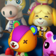 Colorful Animal Crossing: New Horizons NPCs watch a movie together.